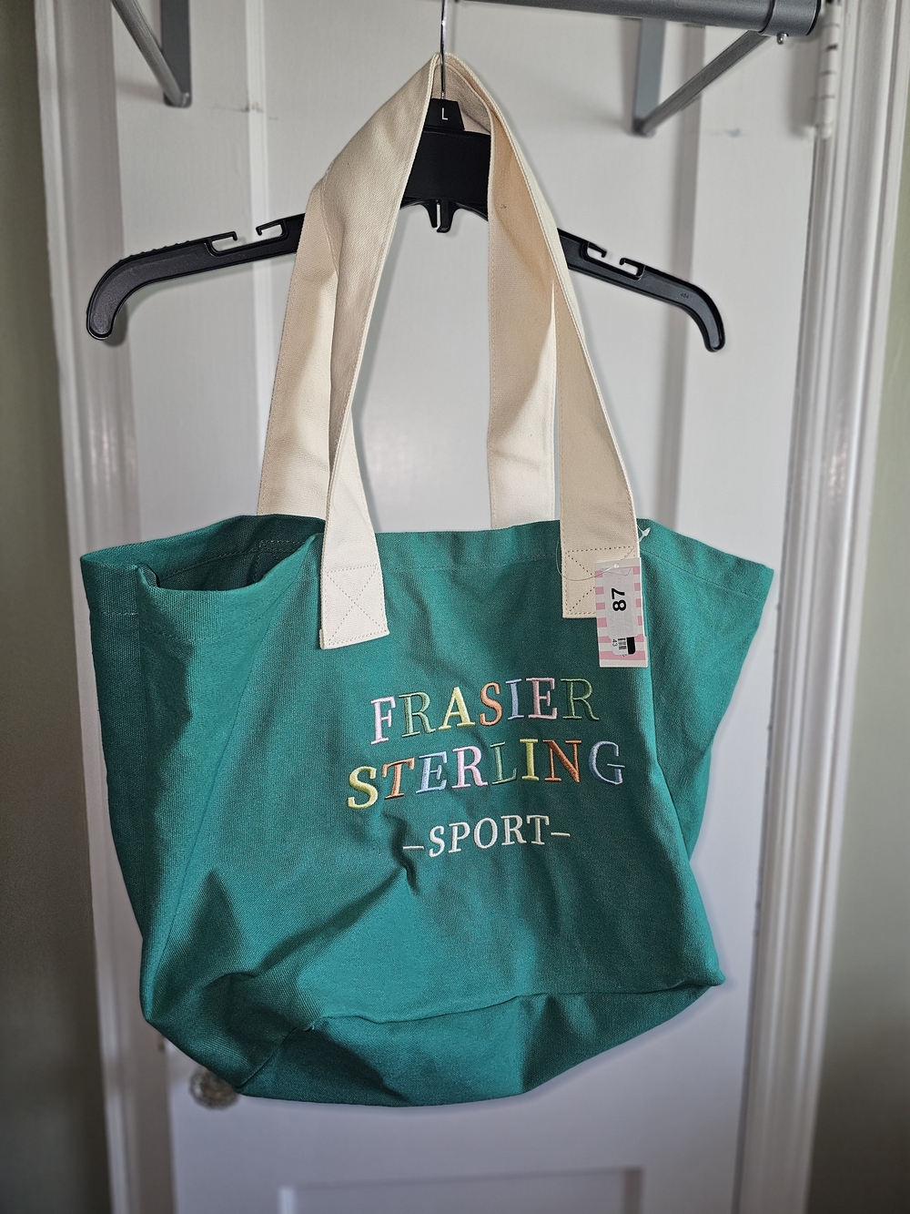 Frasier Sterling Sport Canvas Tote in Teal with Cream Handles